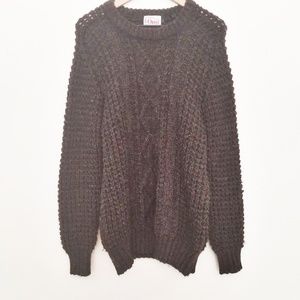 Orvis Brown Chunky Cable Knit Wool Sweater